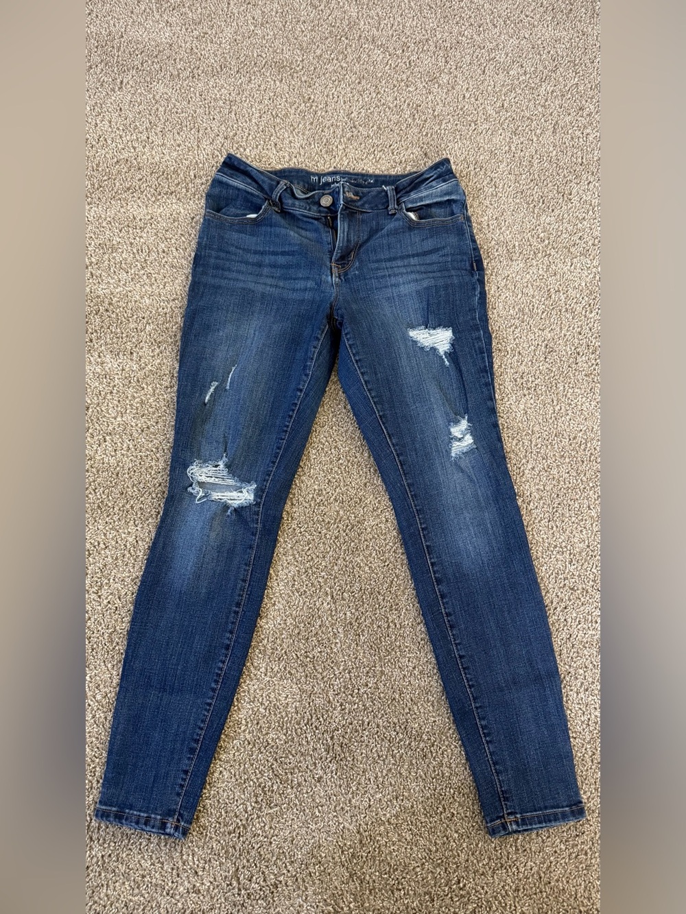 Maurices Dark Blue Distressed Skinny Jeans